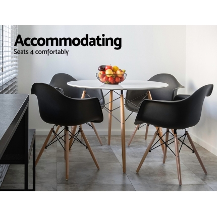 Artiss 4-Seater Round Replica Eames DSW Dining Table Kitchen Timber White 90cm - Image 4