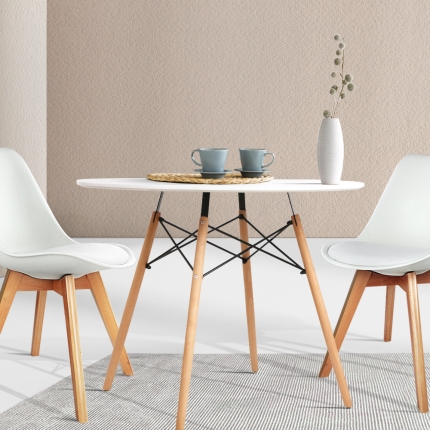 Artiss 4-Seater Round Replica Eames DSW Dining Table Kitchen Timber White 90cm - Image 7