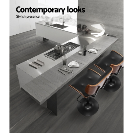 Artiss Kitchen Bar Stool Gas Lift Stool Chairs Swivel Barstool Leather Black x1 - Image 3