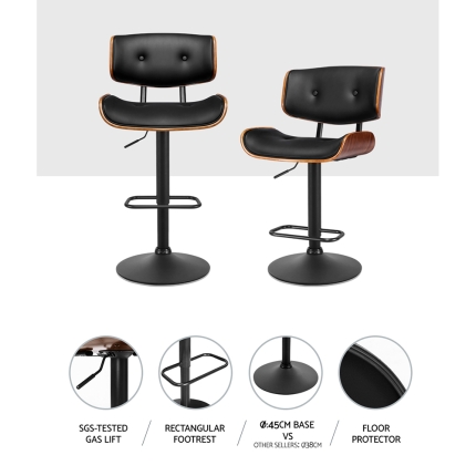 Artiss Kitchen Bar Stool Gas Lift Stool Chairs Swivel Barstool Leather Black x1 - Image 4