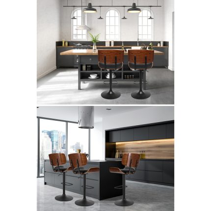 Artiss Kitchen Bar Stool Gas Lift Stool Chairs Swivel Barstool Leather Black x1 - Image 5