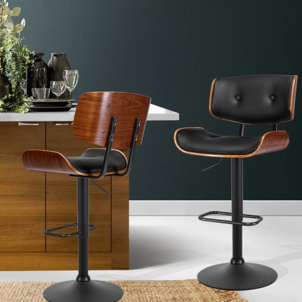 Artiss Kitchen Bar Stool Gas Lift Stool Chairs Swivel Barstool Leather Black x1 - Image 7
