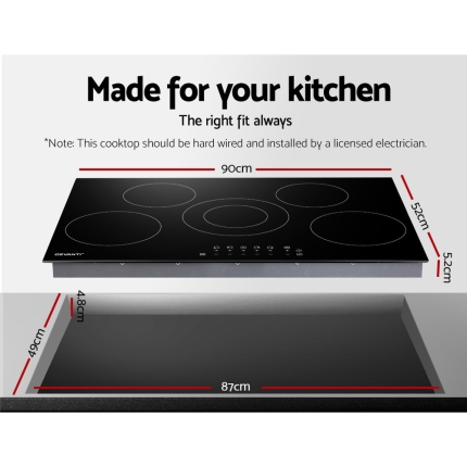 Devanti 90cm Ceramic Cooktop Electric Cook Top 5 Burner Stove Hob Touch Control 6-Zones - Image 2