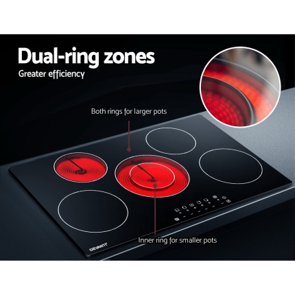 Devanti 90cm Ceramic Cooktop Electric Cook Top 5 Burner Stove Hob Touch Control 6-Zones - Image 4