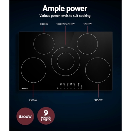 Devanti 90cm Ceramic Cooktop Electric Cook Top 5 Burner Stove Hob Touch Control 6-Zones - Image 5