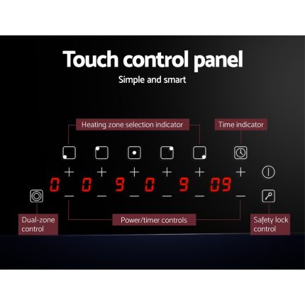 Devanti 90cm Ceramic Cooktop Electric Cook Top 5 Burner Stove Hob Touch Control 6-Zones - Image 6