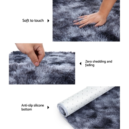 Artiss Gradient Shaggy Rug 200x230cm Carpet Area Rugs Dark Grey - Image 6