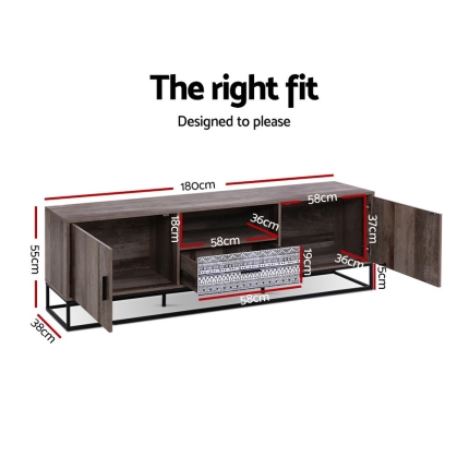 Artiss TV Cabinet Entertainment Unit Stand Storage Wooden Industrial Rustic 180cm - Image 2