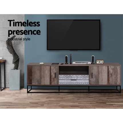 Artiss TV Cabinet Entertainment Unit Stand Storage Wooden Industrial Rustic 180cm - Image 3