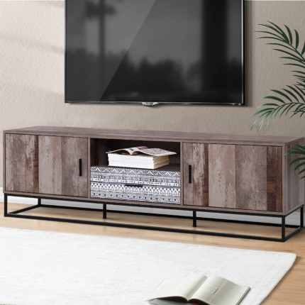 Artiss TV Cabinet Entertainment Unit Stand Storage Wooden Industrial Rustic 180cm - Image 7
