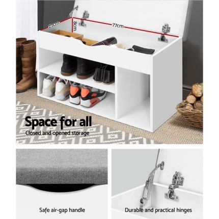 Artiss Shoe Cabinet Bench Shoes Organiser Storage Rack Shelf White Cupboard Box - Image 4