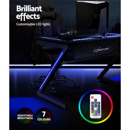 Artiss Gaming Desk Office Computer Desks LED Study Table Racer Chair Laptop Home - Image 4