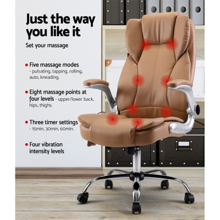 Artiss Massage Office Chair Gaming Chair Computer Desk Chair 8 Point Vibration Espresso - Image 4