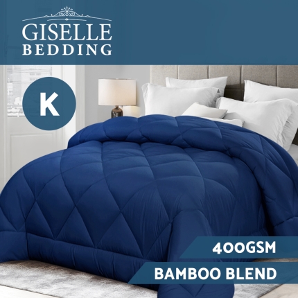 Giselle Bamboo Microfibre Microfiber Quilt 400GSM Doona King All Season Blue - Image 3