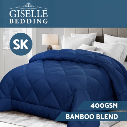 Giselle Bamboo Microfibre Microfiber Quilt 400GSM Doona Duvet SK All Season Blue - Image 3