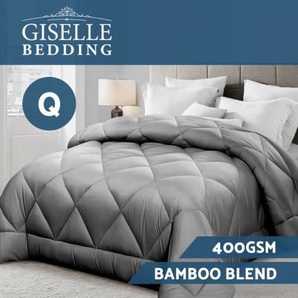 Giselle Bamboo Microfibre Microfiber Quilt Queen 400GSM Duvet All Season Grey - Image 2
