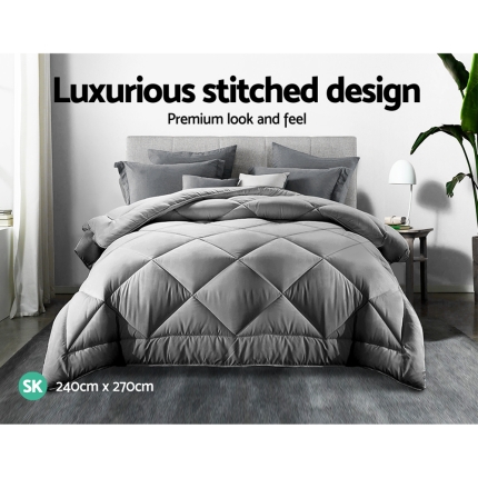 Giselle Bamboo Microfibre Microfiber Quilt 700GSM Duvet Cover SK All Season Grey - Image 3
