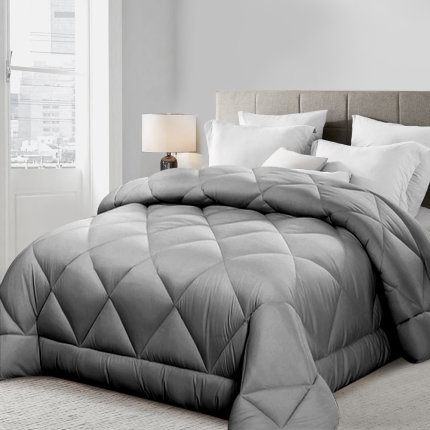 Giselle Bamboo Microfibre Microfiber Quilt 700GSM Duvet Cover SK All Season Grey - Image 7