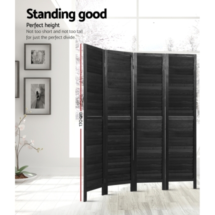 Artiss 4 Panel Room Divider Screen Privacy Wood Dividers Timber Stand Black - Image 3