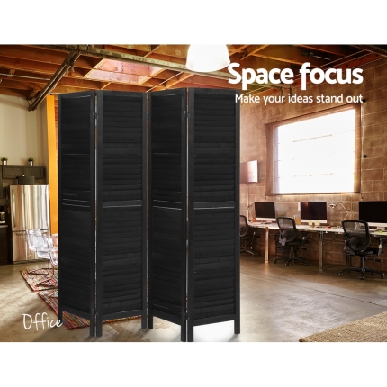 Artiss 4 Panel Room Divider Screen Privacy Wood Dividers Timber Stand Black - Image 6