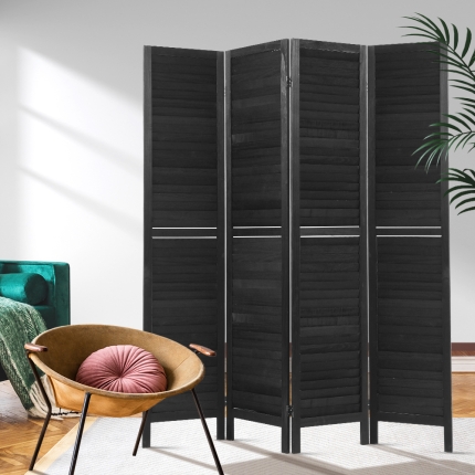 Artiss 4 Panel Room Divider Screen Privacy Wood Dividers Timber Stand Black - Image 7