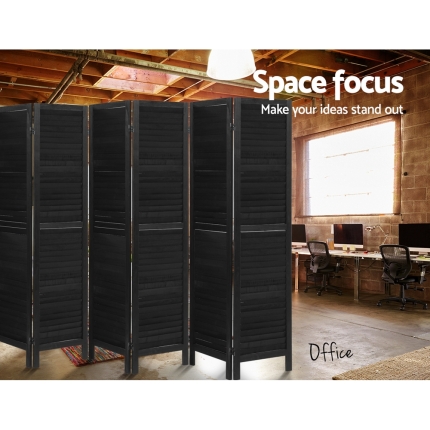 Artiss 6 Panel Room Divider Screen Privacy Wood Dividers Timber Stand Black - Image 6