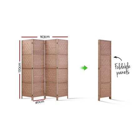 Artiss 4 Panel Room Divider Screen Privacy Rattan Timber Foldable Dividers Stand Hand Woven - Image 2