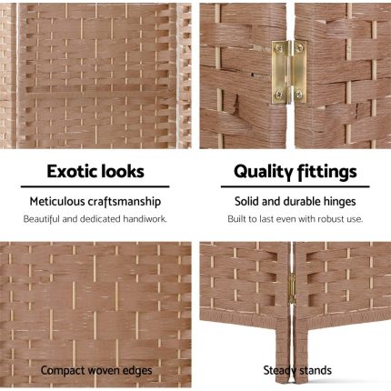 Artiss 4 Panel Room Divider Screen Privacy Rattan Timber Foldable Dividers Stand Hand Woven - Image 3