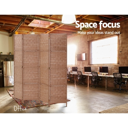 Artiss 4 Panel Room Divider Screen Privacy Rattan Timber Foldable Dividers Stand Hand Woven - Image 5