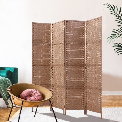Artiss 4 Panel Room Divider Screen Privacy Rattan Timber Foldable Dividers Stand Hand Woven - Image 7