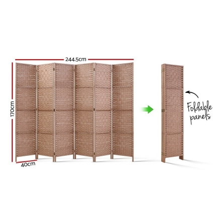 Artiss 6 Panel Room Divider Screen Privacy Rattan Timber Foldable Dividers Stand Hand Woven - Image 2