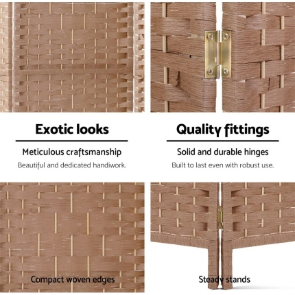 Artiss 6 Panel Room Divider Screen Privacy Rattan Timber Foldable Dividers Stand Hand Woven - Image 3
