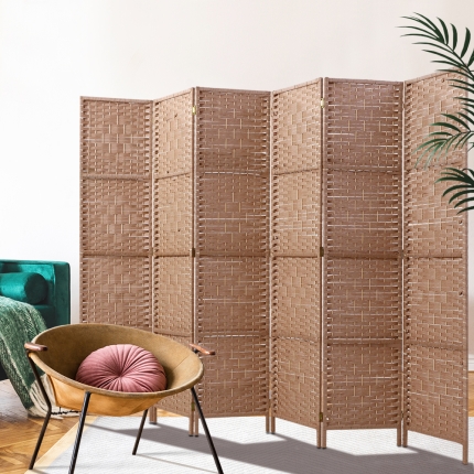 Artiss 6 Panel Room Divider Screen Privacy Rattan Timber Foldable Dividers Stand Hand Woven - Image 7