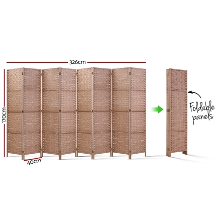 Artiss 8 Panel Room Divider Screen Privacy Rattan Timber Foldable Dividers Stand Hand Woven - Image 2