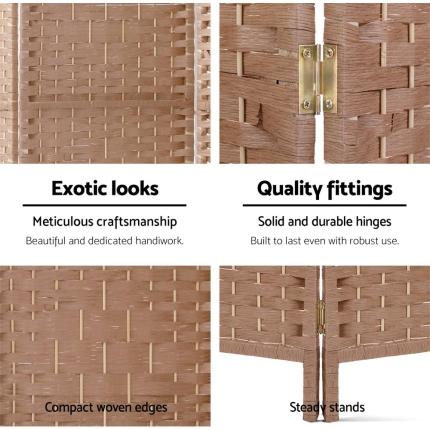 Artiss 8 Panel Room Divider Screen Privacy Rattan Timber Foldable Dividers Stand Hand Woven - Image 3