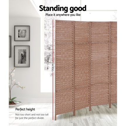 Artiss 8 Panel Room Divider Screen Privacy Rattan Timber Foldable Dividers Stand Hand Woven - Image 4