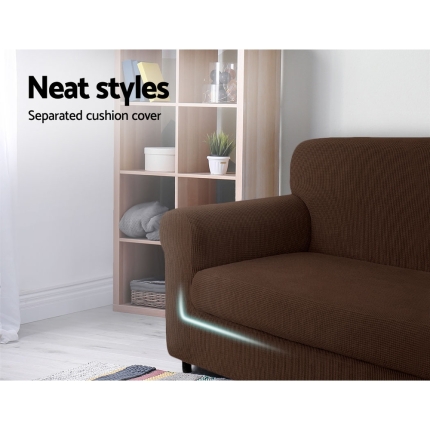 Artiss 2-piece Sofa Cover Elastic Stretch Couch Covers Protector 1 Steater Coffee - Image 2