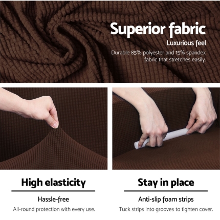 Artiss 2-piece Sofa Cover Elastic Stretch Couch Covers Protector 1 Steater Coffee - Image 3