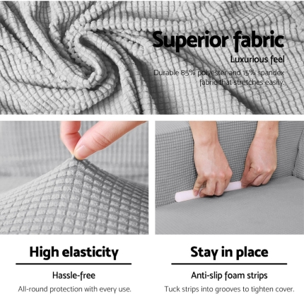 Artiss 2-piece Sofa Cover Elastic Stretch Couch Covers Protector 1 Steater Grey - Image 4
