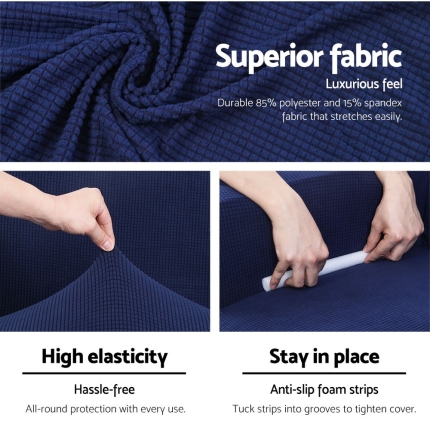 Artiss 2-piece Sofa Cover Elastic Stretch Couch Covers Protector 2 Steater Navy - Image 4