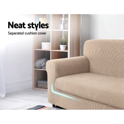 Artiss 2-piece Sofa Cover Elastic Stretch Couch Covers Protector 2 Steater Sand - Image 3