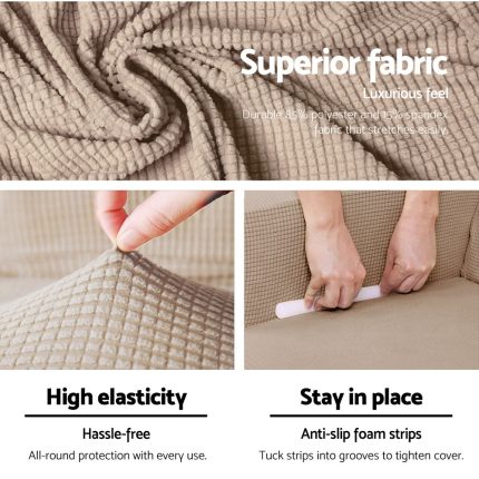 Artiss 2-piece Sofa Cover Elastic Stretch Couch Covers Protector 2 Steater Sand - Image 4