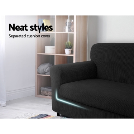 Artiss 2-piece Sofa Cover Elastic Stretch Couch Covers Protector 3 Steater Black - Image 3