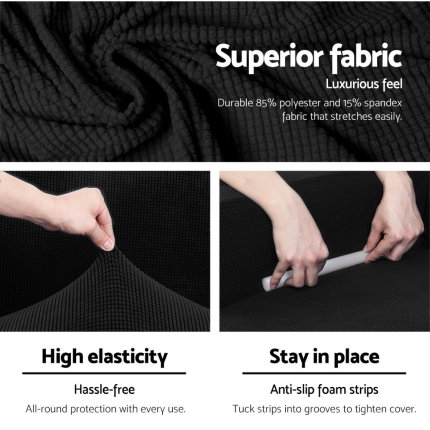 Artiss 2-piece Sofa Cover Elastic Stretch Couch Covers Protector 3 Steater Black - Image 4