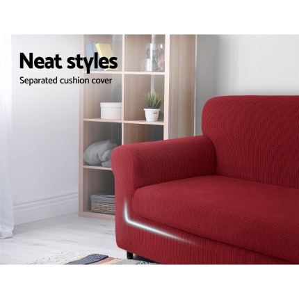Artiss 2-piece Sofa Cover Elastic Stretch Couch Covers Protector 3 Steater Burgundy - Image 3