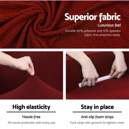 Artiss 2-piece Sofa Cover Elastic Stretch Couch Covers Protector 3 Steater Burgundy - Image 4