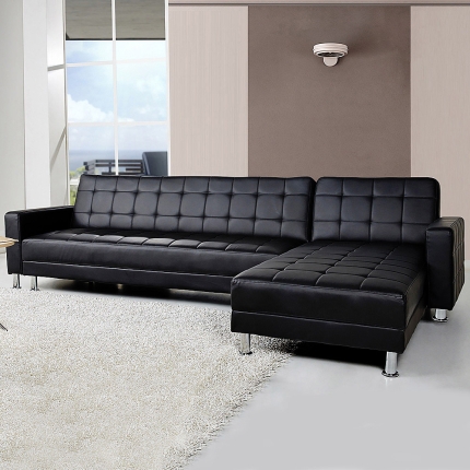 5 Seater PU Faux Leather Corner Sofa Bed Couch with Chaise - Image 1