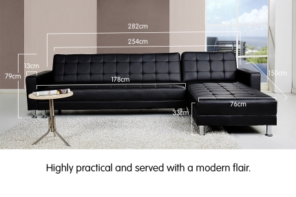 5 Seater PU Faux Leather Corner Sofa Bed Couch with Chaise - Image 3
