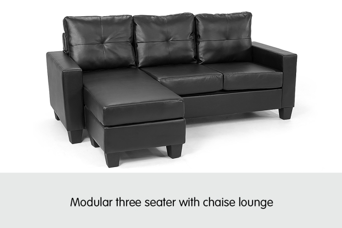 Corner Sofa Lounge Couch with Chaise - Black - Image 2