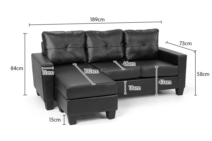 Corner Sofa Lounge Couch with Chaise - Black - Image 7